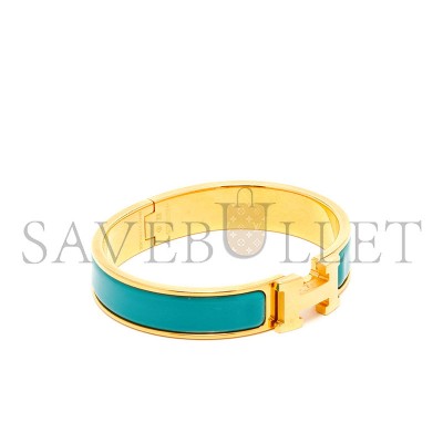 HERMÈS CLIC H TURQUOISE ENAMEL GOLD PLATED BRACELET 